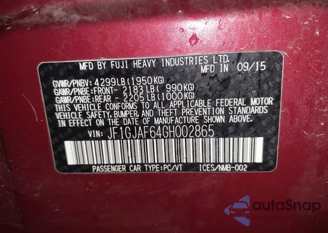 2016 Subaru Impreza 2.0I Premium z USA, uszkodzony, nr VIN JF1GJAF64GH002865